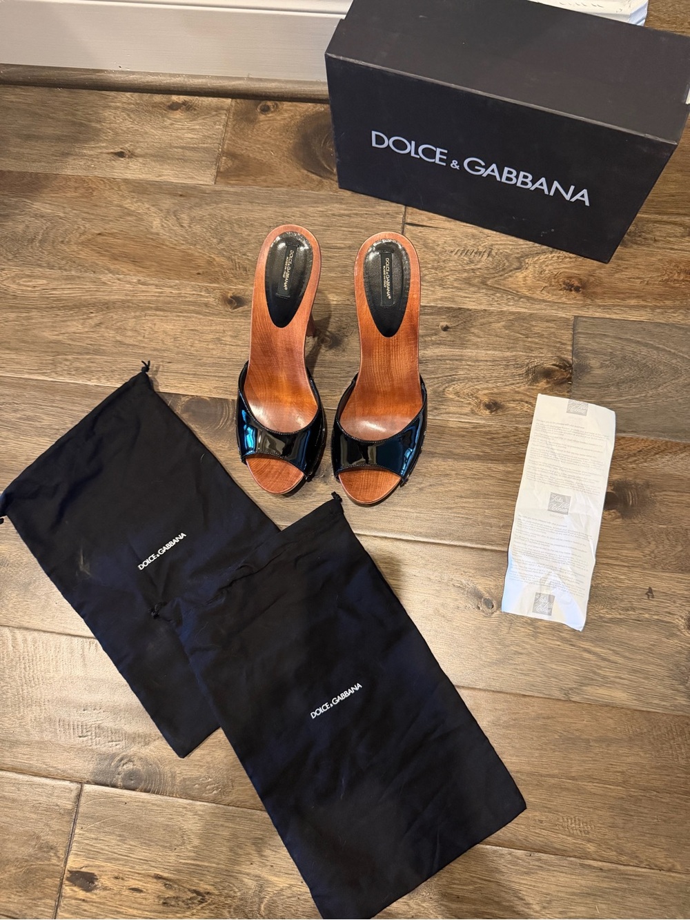 Dolce & Gabbana Black Patent Leather Wood-Platform Clog Mules size 40 - Picture 2 of 7